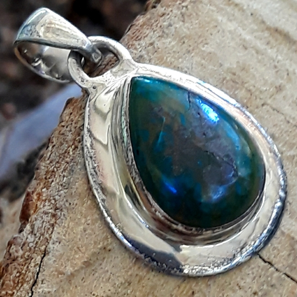 Malachite in Chysocolla Silver Pendant